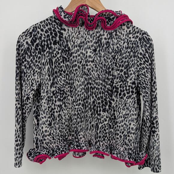 NEW Berek Leopard Ruffle S Cardigan Animal Print Pink Trim Y2K Maximalist Retro - Picture 5 of 10